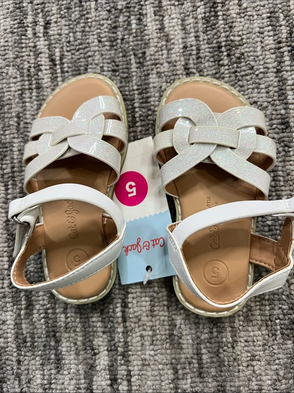 Cat & Jack White Glitter Knot-Strap Sandals Various Sizes - Picture 5 of 7